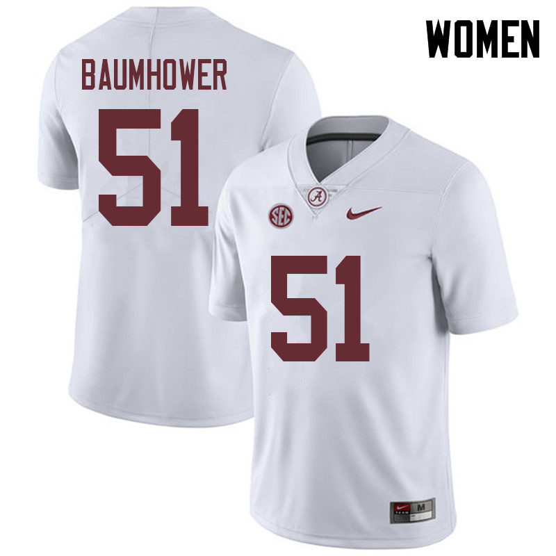 Women #51 Wes Baumhower Alabama Crimson Tide College Football Jerseys Sale-White